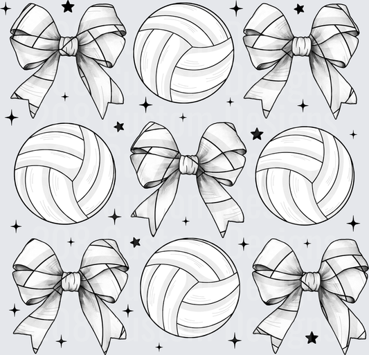 Volleyball and Coquette Bows Pattern with Stars