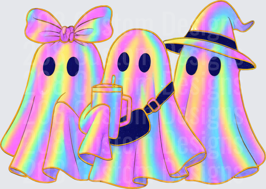Holographic Rainbow Halloween Ghost Trio Bow Witch Hat Tumbler