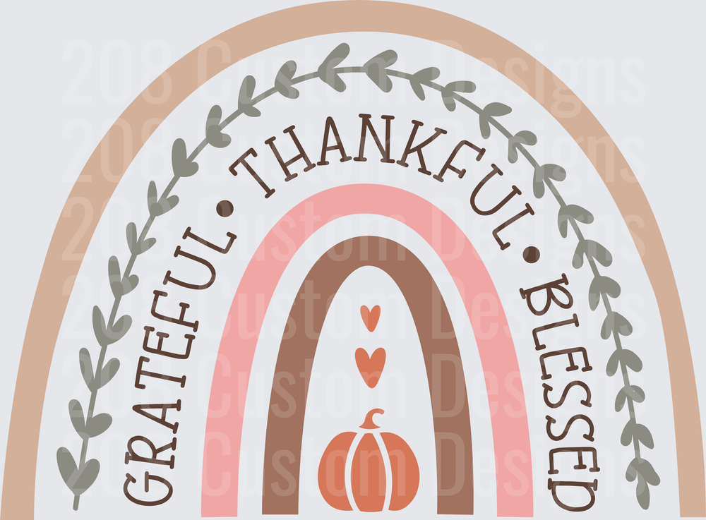Grateful Thankful Blessed Boho Rainbow Pumpkin Fall