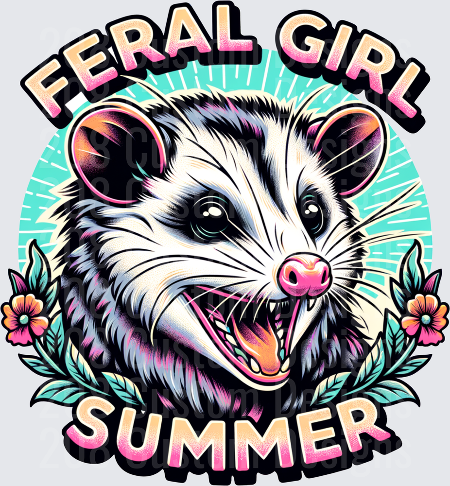 Feral Girl Summer Opossum with Tropical Flowers Design