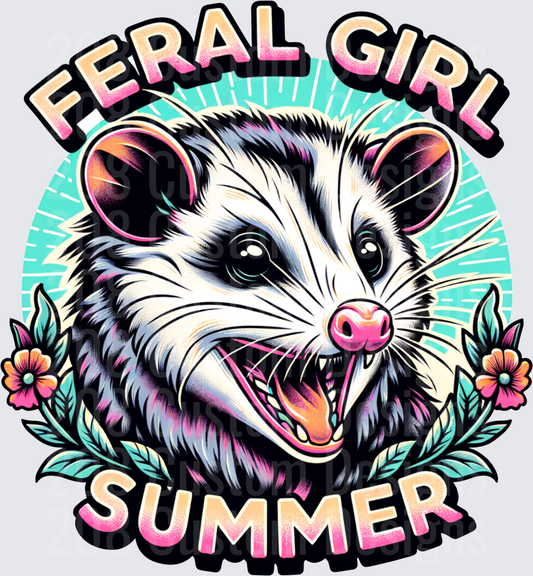 Feral Girl Summer Opossum with Tropical Flowers Design