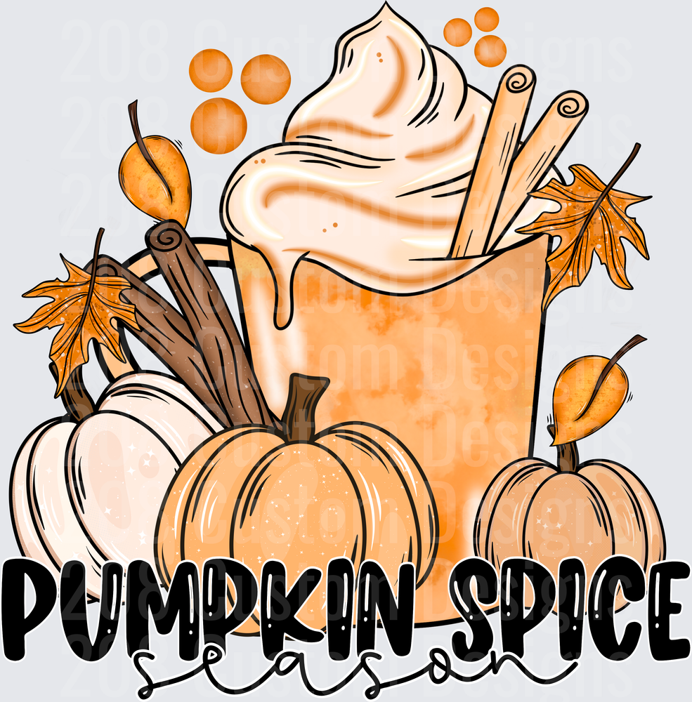 Pumpkin Spice Latte with Whipped Cream and Fall Leaves