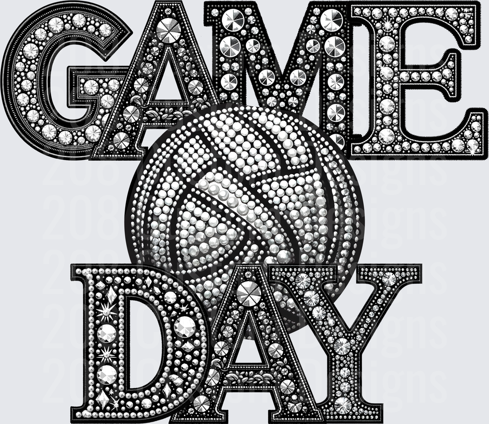 Rhinestone Bling Game Day Basketball Glam Lettering