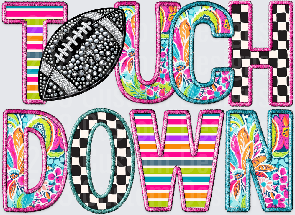 Touchdown Embroidery Patch Rhinestone Football Boho Floral
