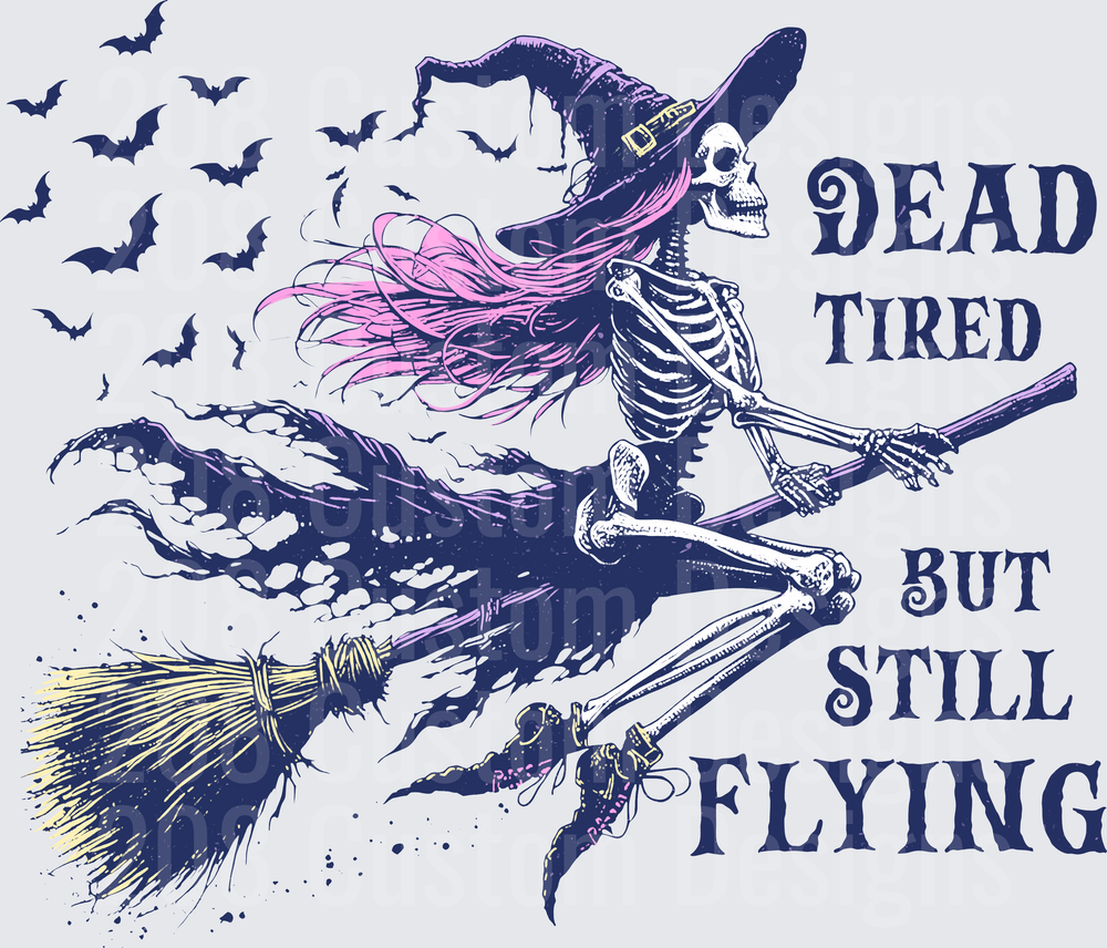 Dead Tired But Still Flying Skeleton Witch on Broomstick