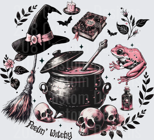 Feelin' Witchy Pink Black Cauldron Witch Halloween