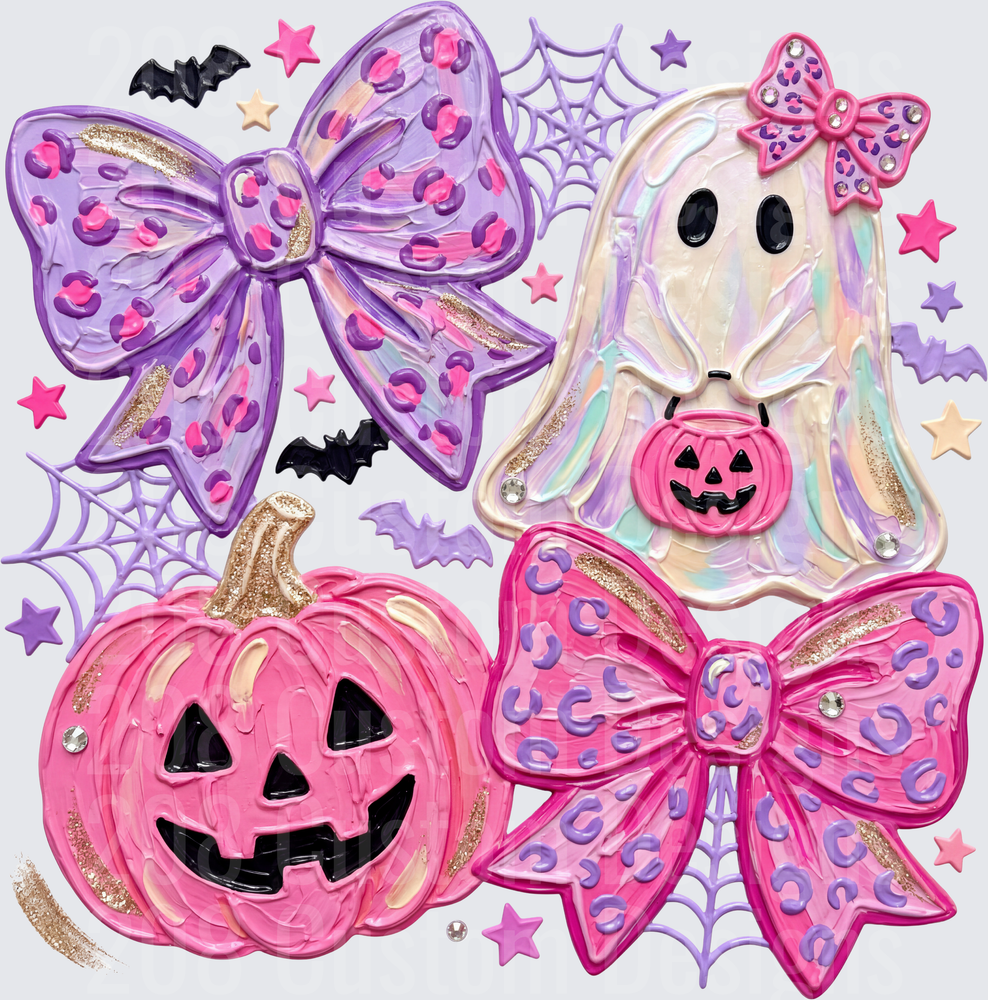 Halloween Ghost Bows Leopard Print Jack-o-Lantern