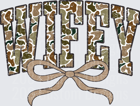 Wifey Camouflage Text with Bow Ribbon Design