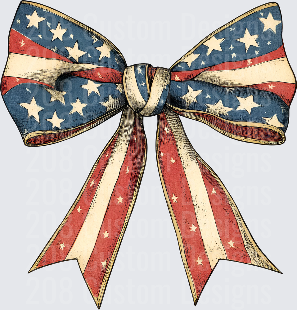 Vintage American Flag Patriotic Bow with Stars and Stripes