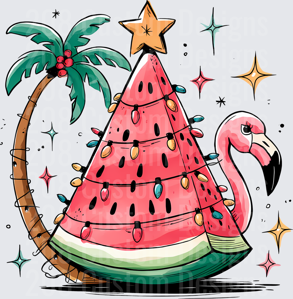 Watermelon Slice Christmas Tree Flamingo Palm Tropical Holiday