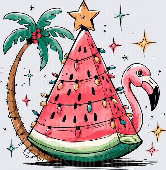 Watermelon Slice Christmas Tree Flamingo Palm Tropical Holiday