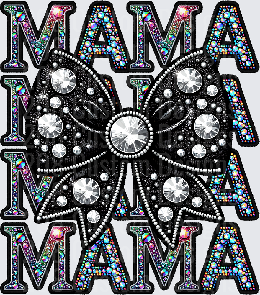 MAMA Rhinestone Bling Letters with Central Mandala Flower Design