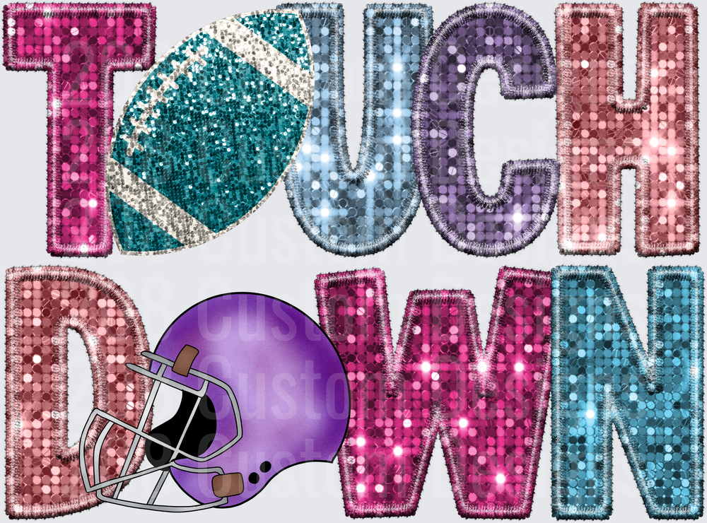 Touchdown Sequin Glitter Letters Football Helmet Design
