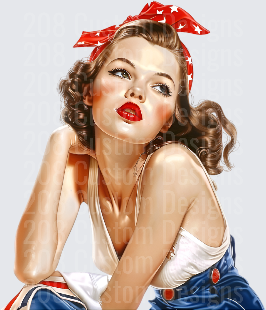 Pin-Up Girl with Red Star Bandana and Victory Curls