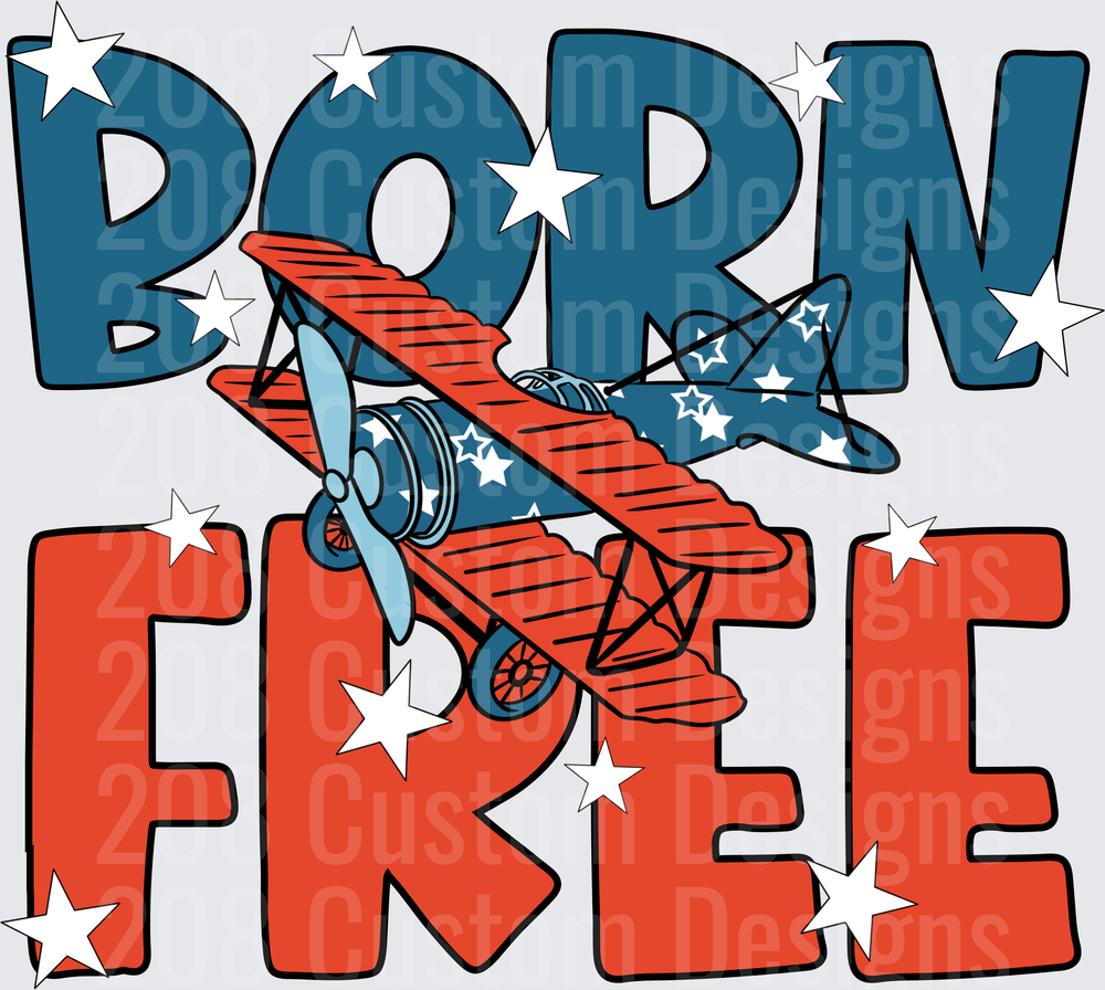 Born Free Vintage Biplane with Stars Patriotic Design