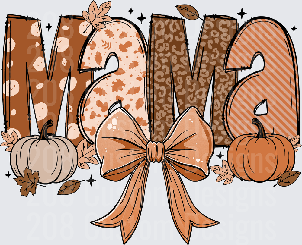 Mama Autumn Fall Pumpkins Bow Leopard Print Letters