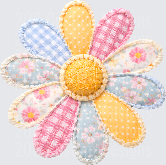 Quilted Patchwork Daisy Flower with Frayed Edges