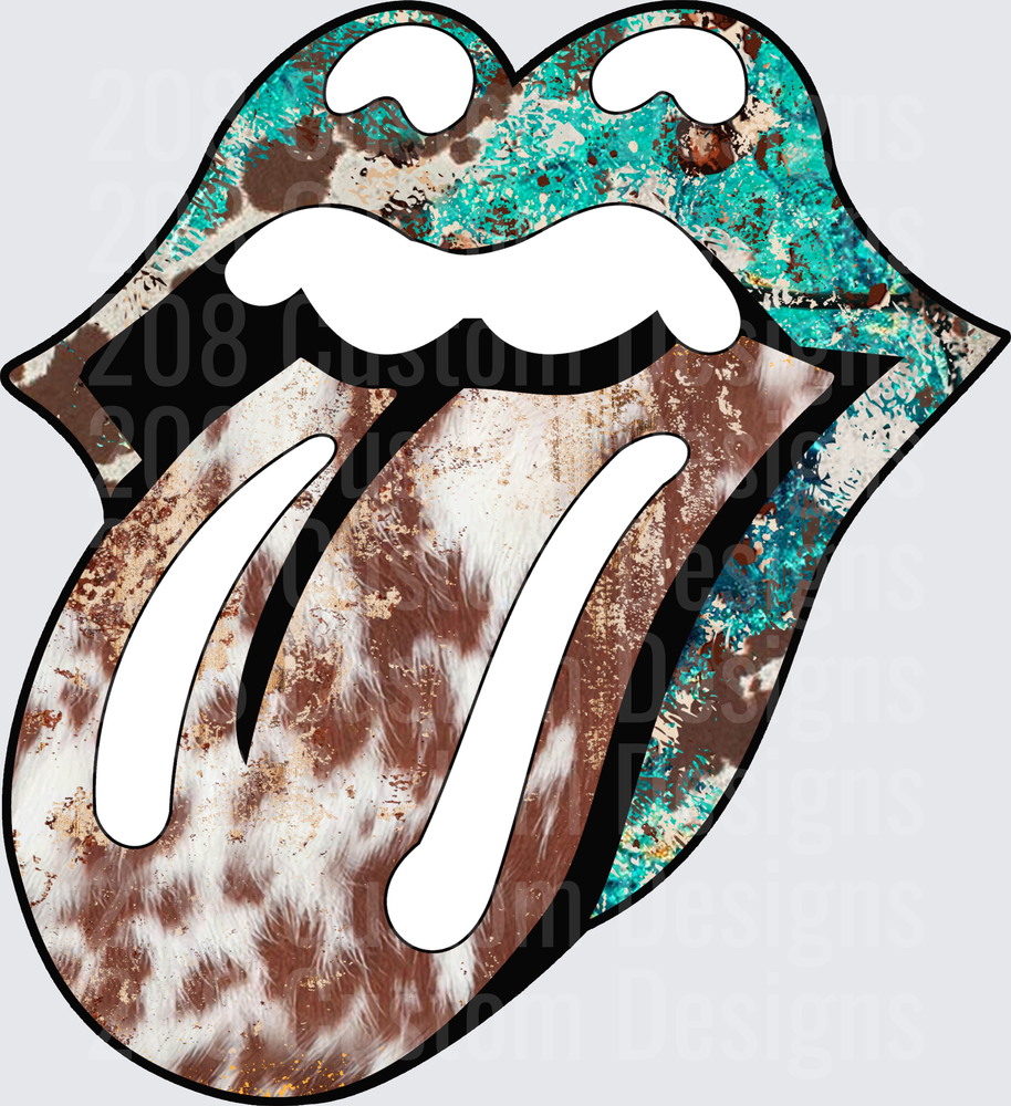 Rolling Stones Tongue Logo with Rustic Turquoise and Brown Patina