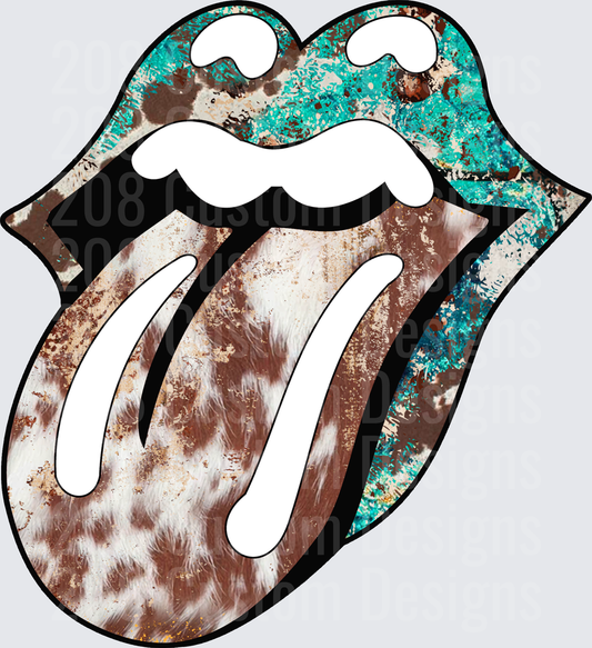 Rolling Stones Tongue Logo with Rustic Turquoise and Brown Patina