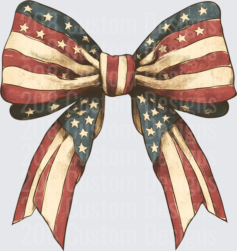 Vintage American Flag Bow with Stars and Stripes Pattern