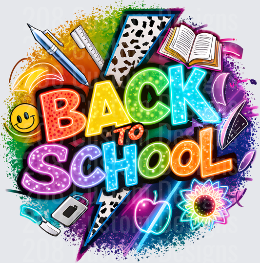 Neon Rainbow Back To School Glitter Lightning Bolt Design