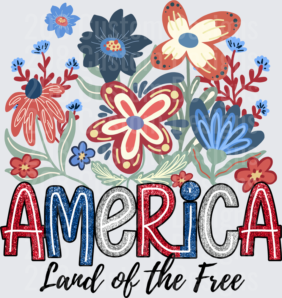 America Land of the Free Patriotic Floral Design