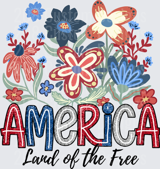 America Land of the Free Patriotic Floral Design