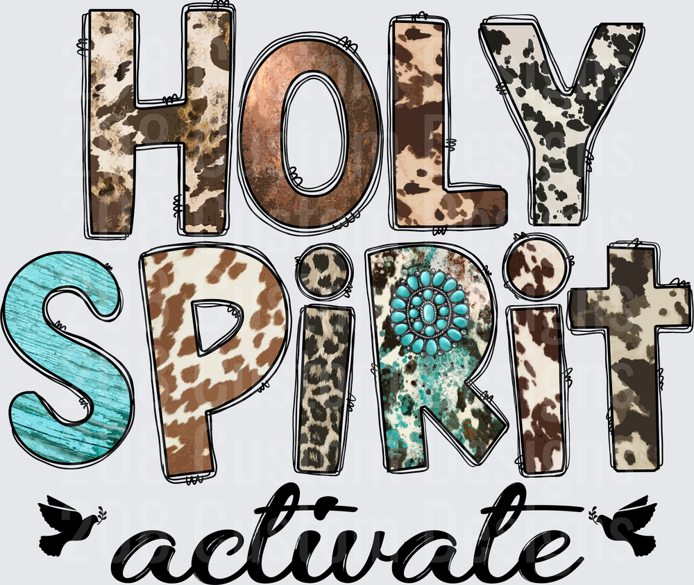 Holy Spirit Activate Western Cowhide Turquoise Cross Design