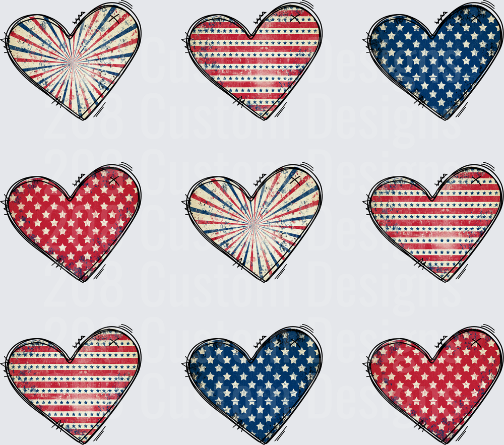 Vintage Patriotic Hearts Collection Red White Blue Stars Stripes