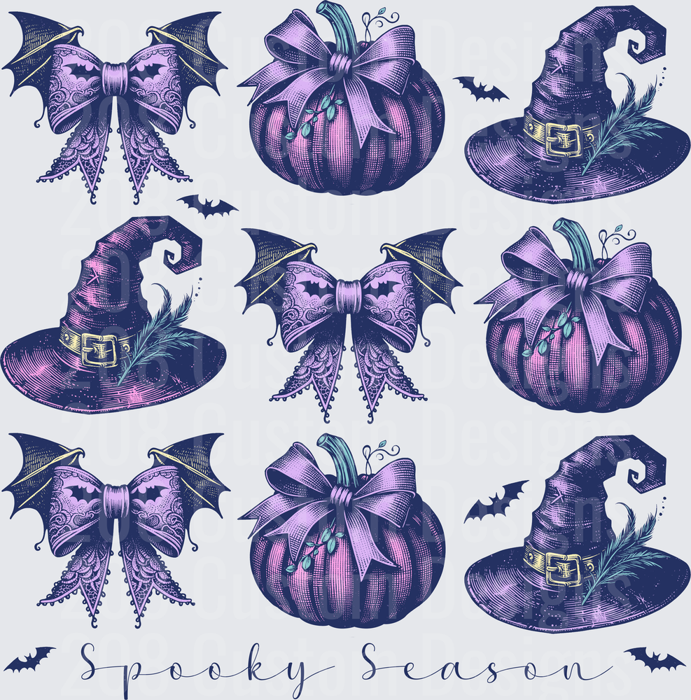 Spooky Season Halloween Witch Hat Pumpkin Bow Bat