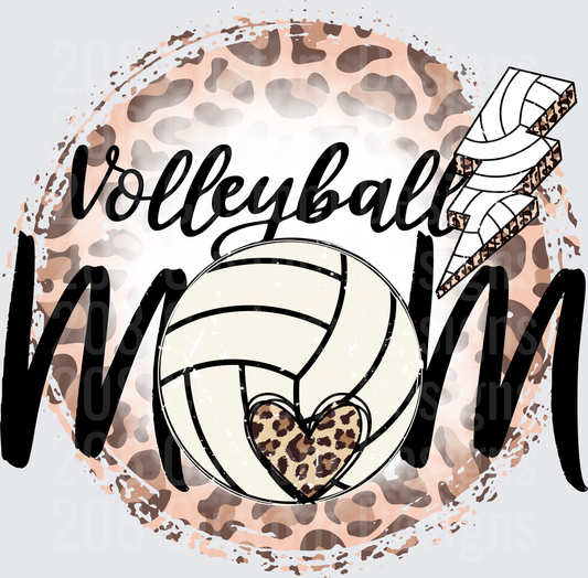 Volleyball Mom Leopard Print Heart Lightning Bolt Design