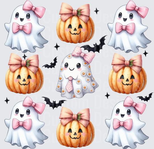 Bow Ghosts and Jack-O-Lantern Pumpkins Halloween