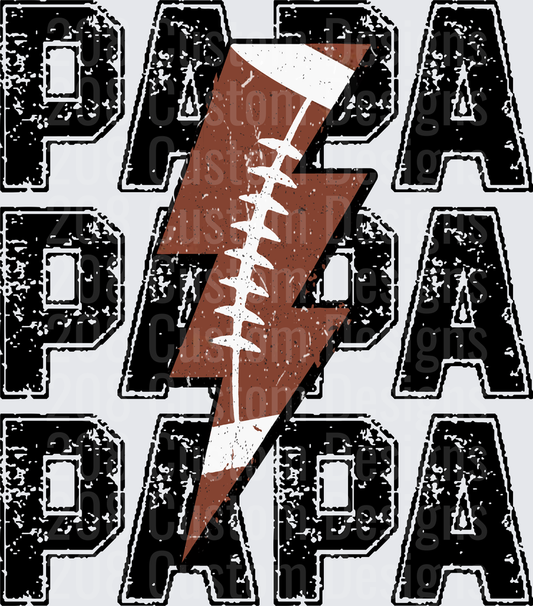 Football Papa Lightning Bolt Distressed Text Design