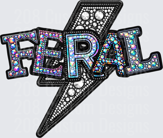FERAL Lightning Bolt with Holographic Rhinestone Effect