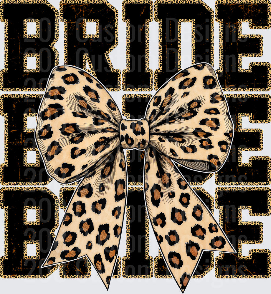 BRIDE Text with Leopard Print Bow