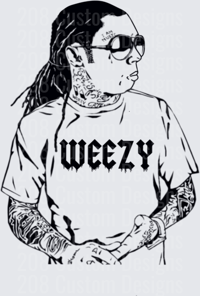Lil Wayne Portrait with Weezy Text and Tattoo Details