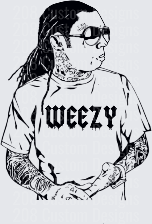Lil Wayne Portrait with Weezy Text and Tattoo Details