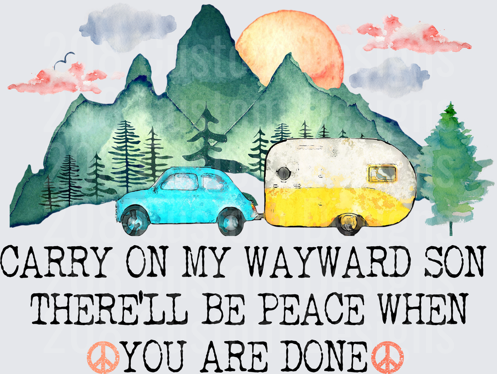 Carry On My Wayward Son Camping Peace Sign Watercolor Design