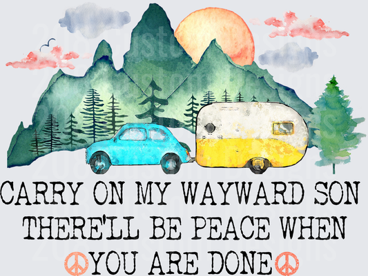 Carry On My Wayward Son Camping Peace Sign Watercolor Design