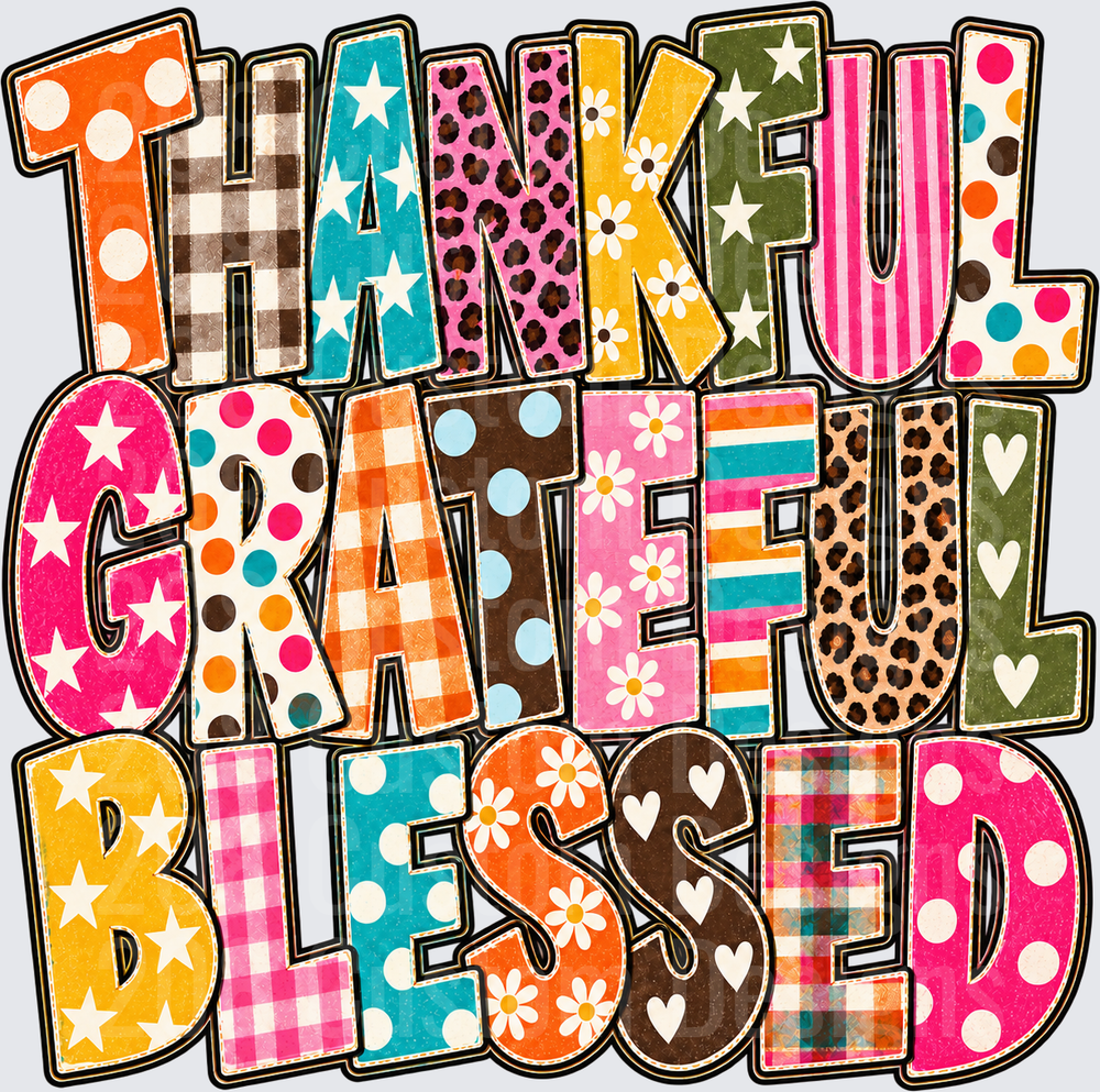 Thankful Grateful Blessed Colorful Patterned