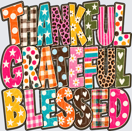 Thankful Grateful Blessed Colorful Patterned