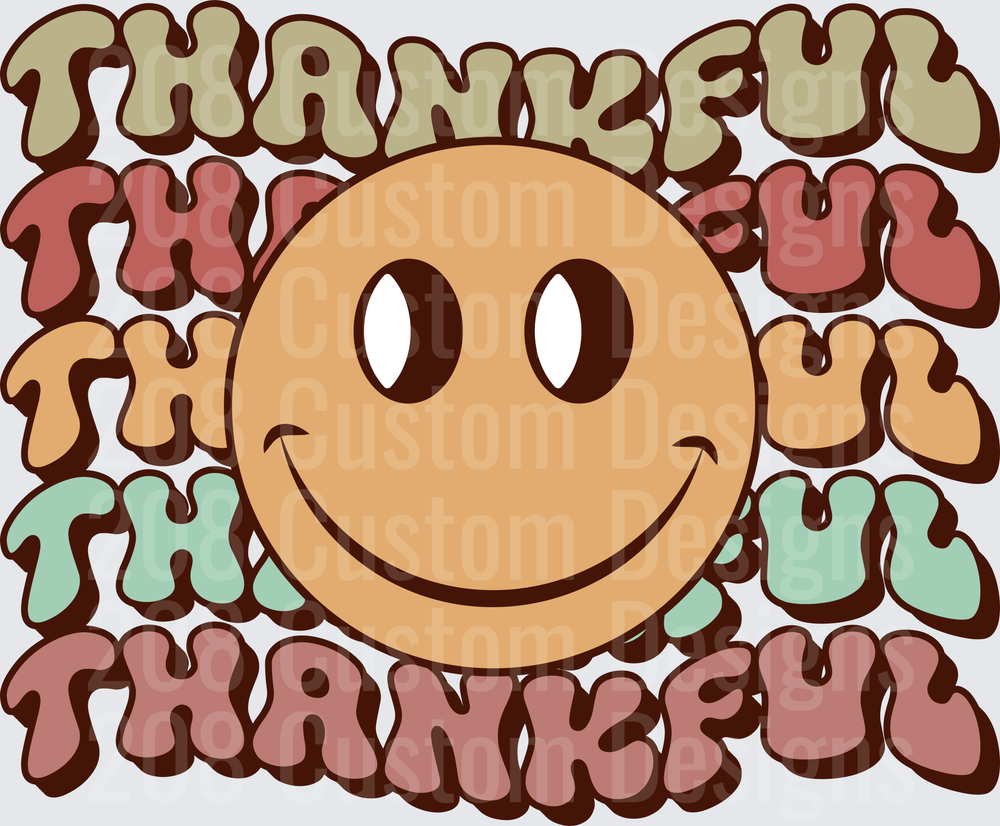 Retro Groovy Thankful Smiley Face Stacked