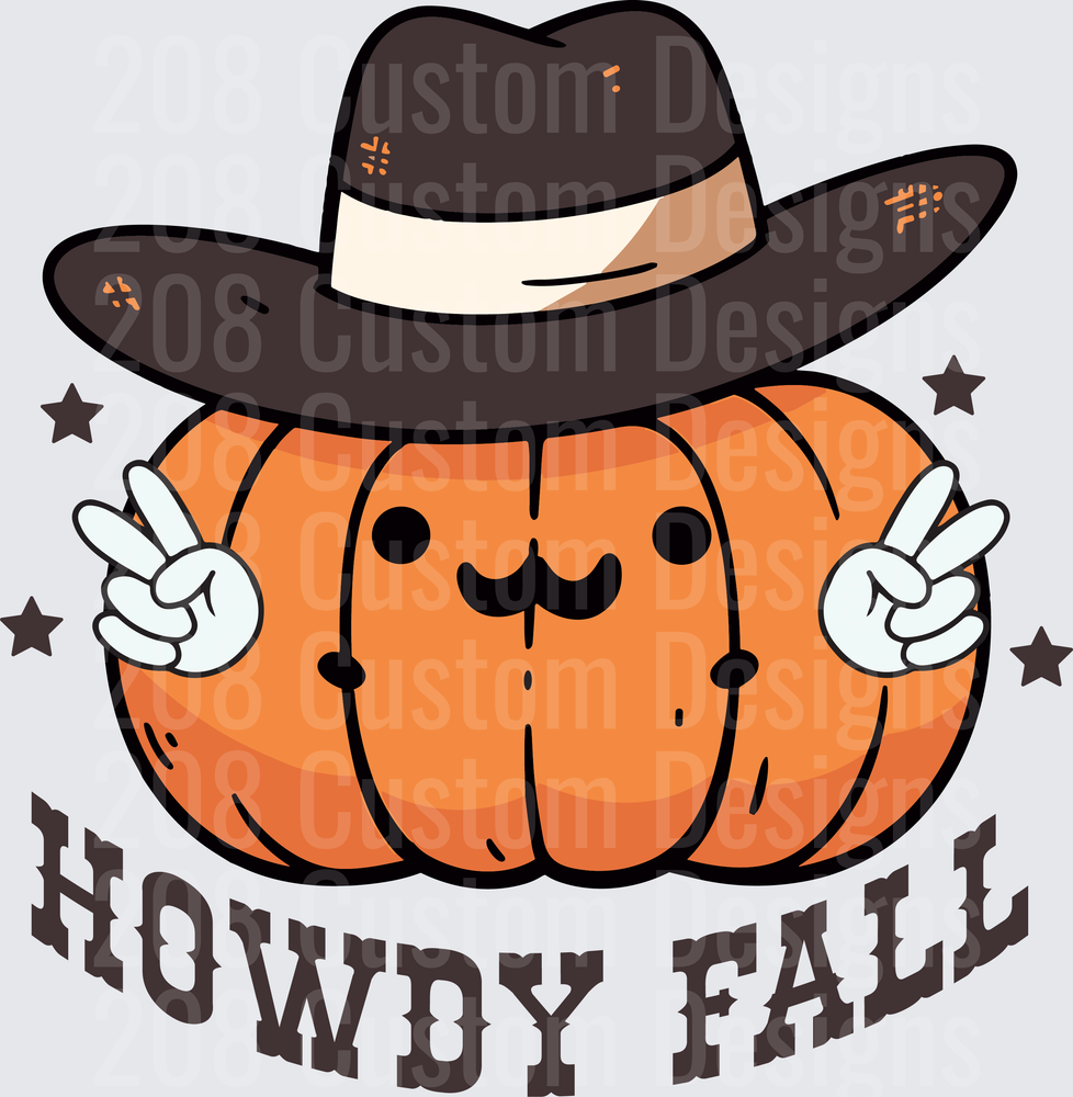 Howdy Fall Cowboy Pumpkin with Mustache and Peace Signs