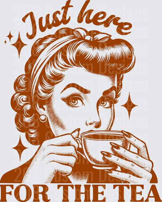 Just Here for the Tea Vintage Pin-Up Girl with Teacup Design