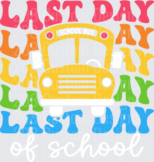 Last Day of School Retro Groovy School Bus Stacked Text