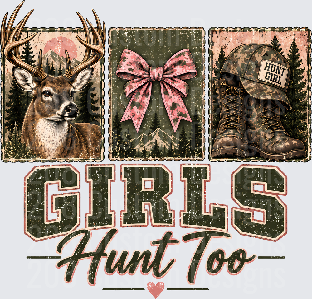 Girls Hunt Too Deer Camo Bow Boots Vintage Rustic