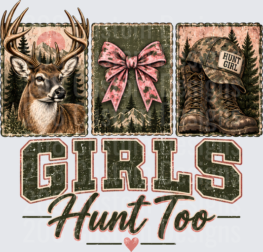Girls Hunt Too Deer Camo Bow Boots Vintage Rustic