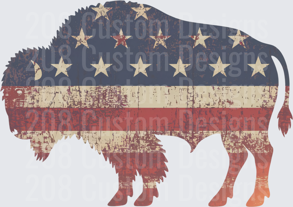 American Flag Bison Silhouette Vintage Distressed Design