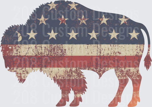 American Flag Bison Silhouette Vintage Distressed Design
