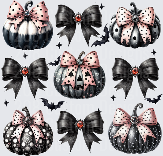 Gothic Black Pumpkins Pink Polka Dot Bows Bats Halloween